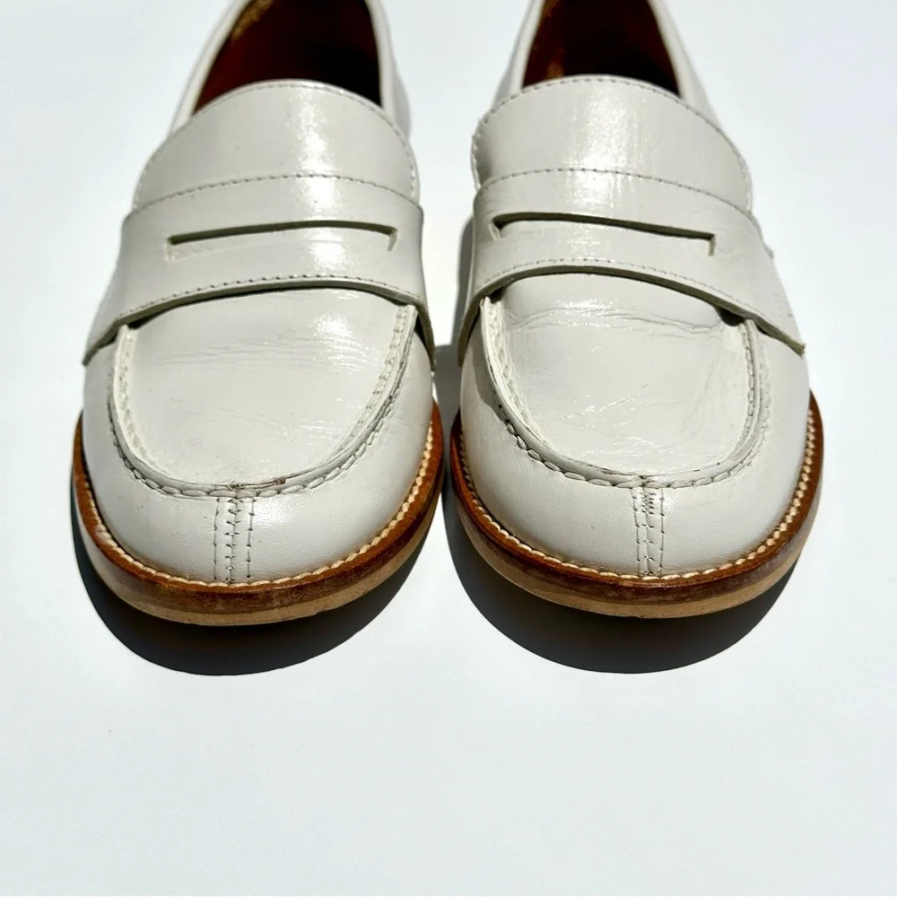 Mango White Leather Penny Loafers